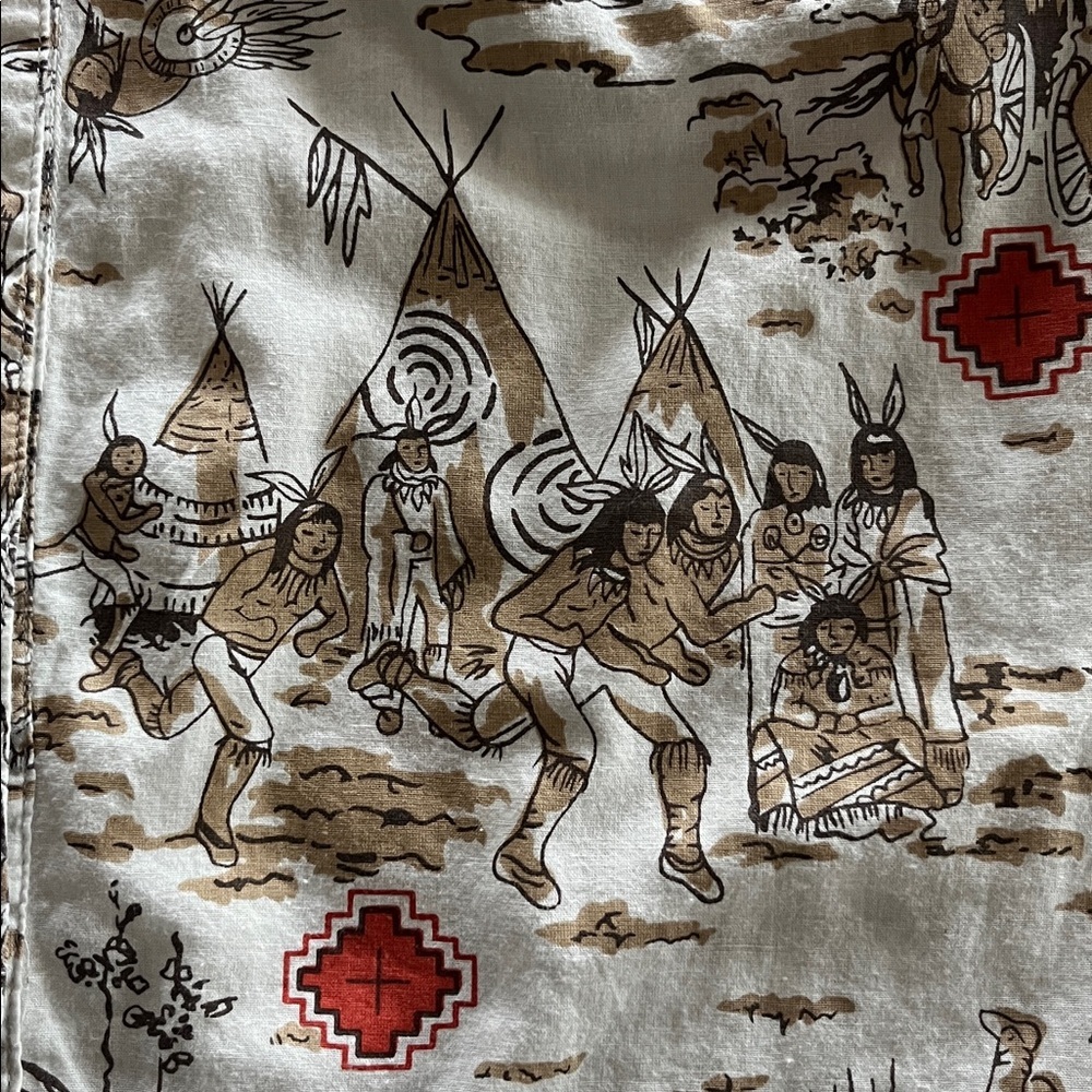Tasha Polizzi Western Print Rolled Sleeve Tunic With Pockets White Brown Size M - Picture 12 of 16